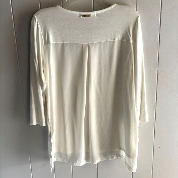Michael Kors Woman's M Ivory 3/4 Sleeve Rayon Sheer Back High Low Top #C - Picture 2 of 6